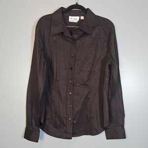Linea by Louis Dell'Olio Womens Black Button Up Long Sleeve Shirt Size M